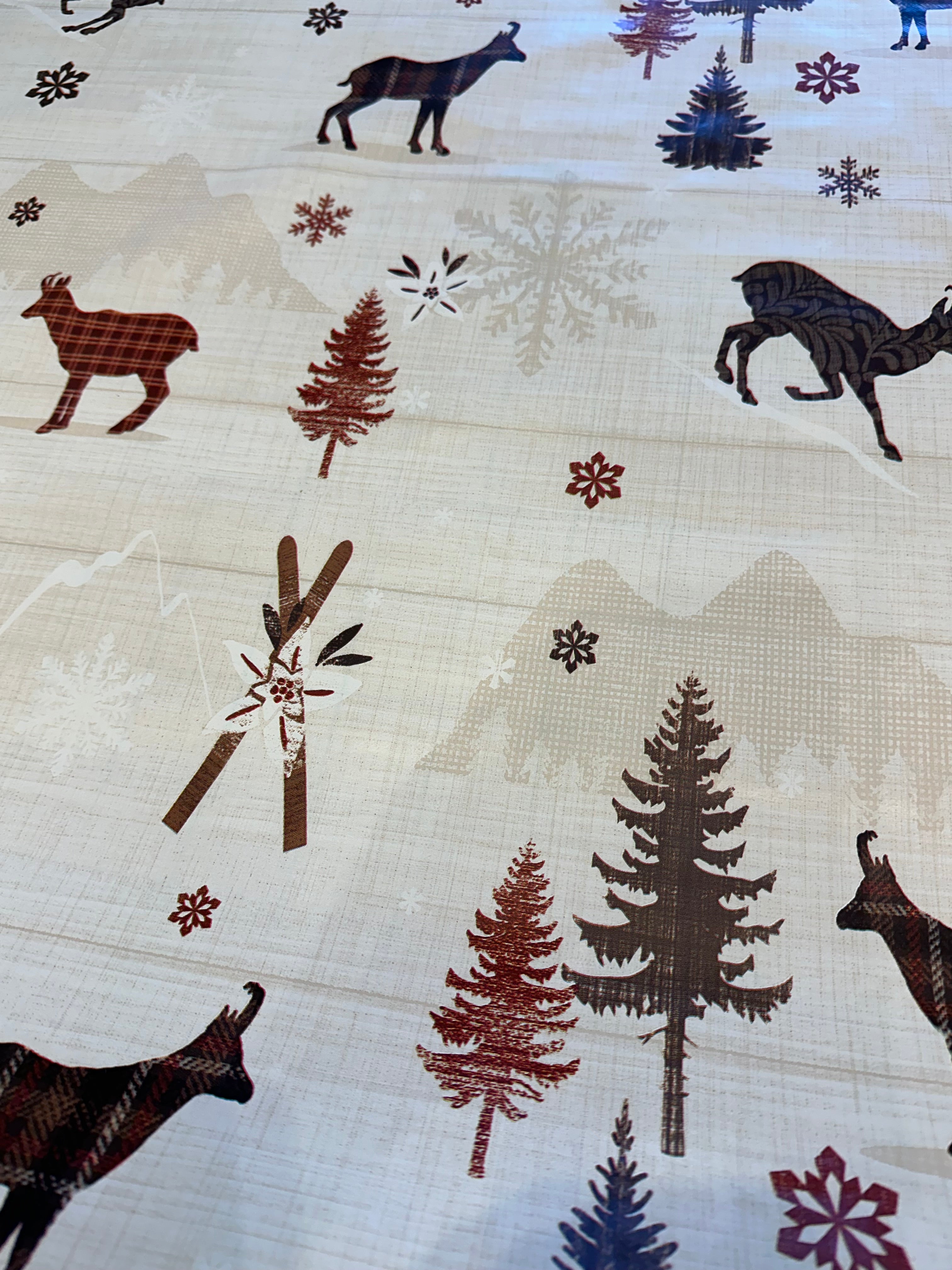 Festive Christmas PVC Tablecloth – Deer & Winter Motifs, 140 cm Wide - CM4