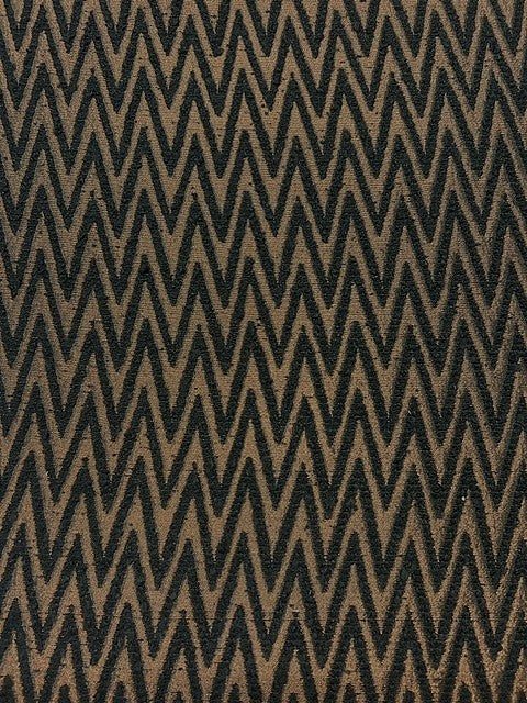 Black Textured Chevron on Bronze - Jacquard - Polyester/Viscose - 145cm