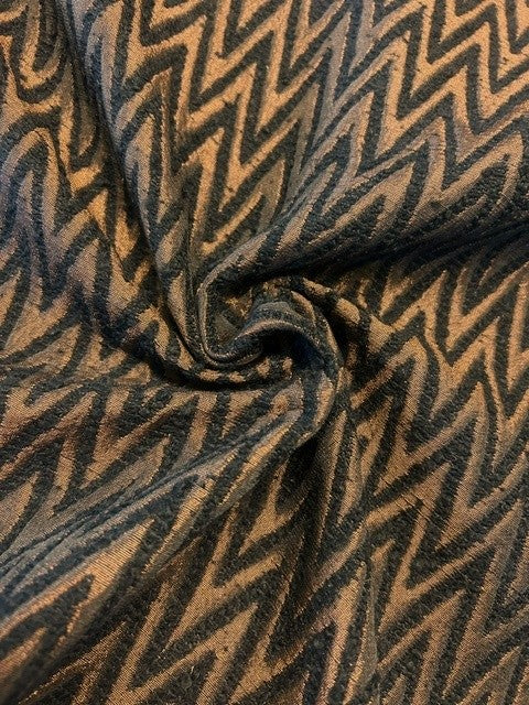 Black Textured Chevron on Bronze - Jacquard - Polyester/Viscose - 145cm