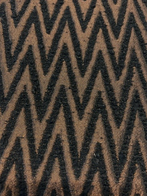 Black Textured Chevron on Bronze - Jacquard - Polyester/Viscose - 145cm