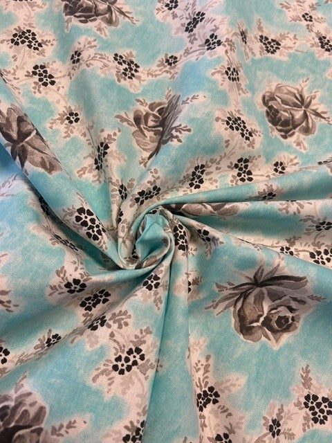 Designers Guild - Wild Rose Aqua - 100% Cotton - 142cm