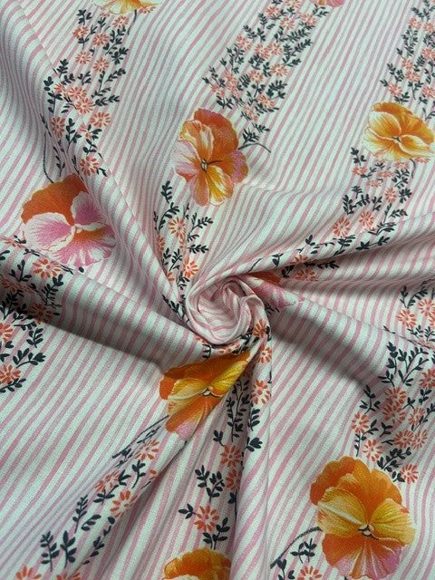 Designers Guild - Pansy Stripe Peony in Pink & Orange - 100% Cotton - 142cm