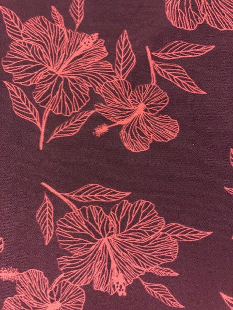 Maroon Matte Poly Elastane Fabric with Terracotta Floral Design – 148 cm