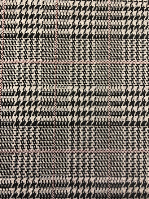 Black & White Prince of Wales Check Fabric with Pink Accent