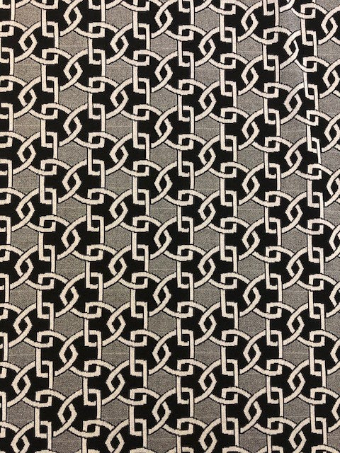 Black & Ivory Silver-Effect Geometric Block Fabric