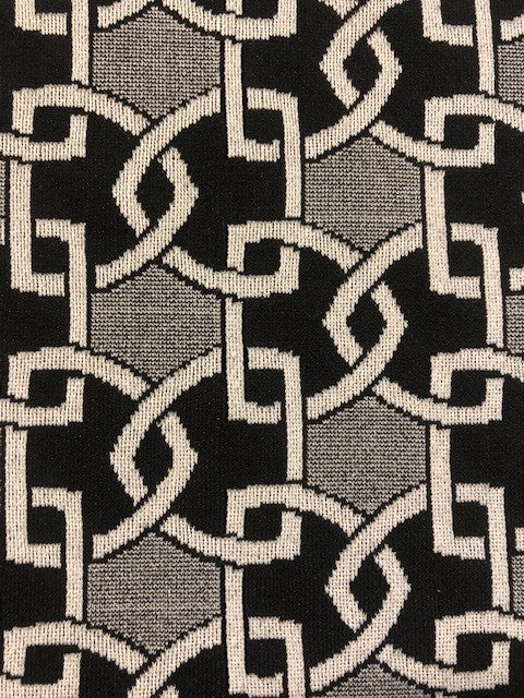 Black & Ivory Silver-Effect Geometric Block Fabric