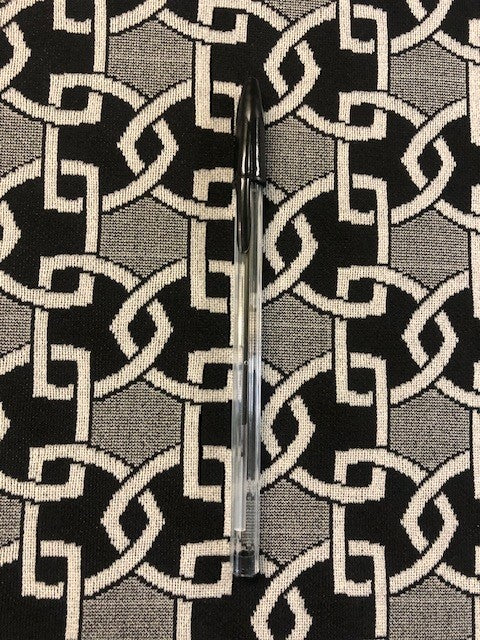 Black & Ivory Silver-Effect Geometric Block Fabric