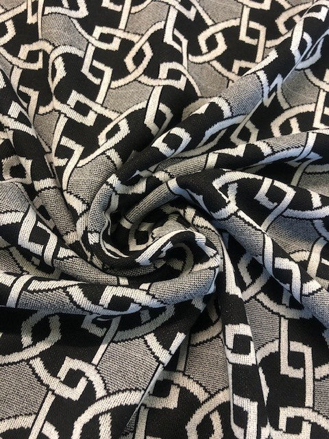 Black & Ivory Silver-Effect Geometric Block Fabric