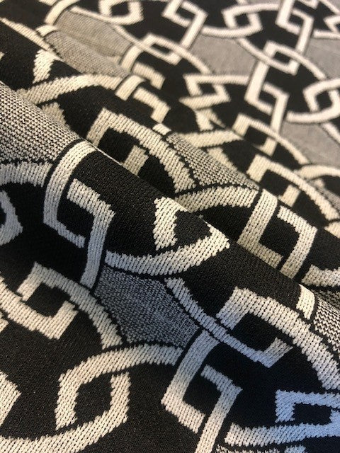 Black & Ivory Silver-Effect Geometric Block Fabric