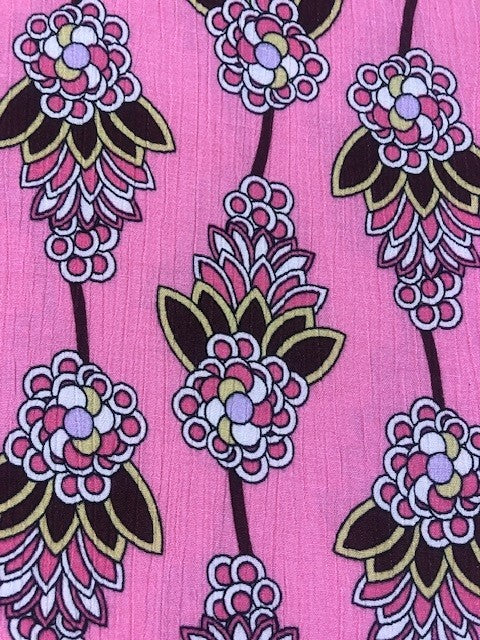Pink Buti-Style Viscose Fabric – Vibrant Print for Lightweight Garments