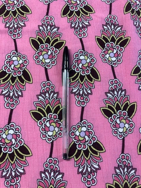 Pink Buti-Style Viscose Fabric – Vibrant Print for Lightweight Garments
