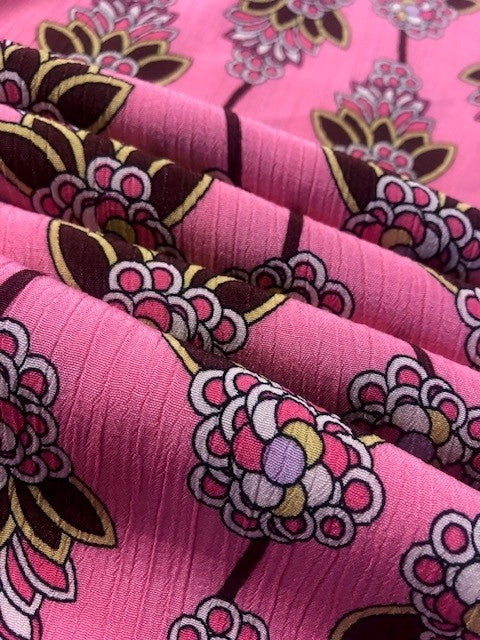 Pink Buti-Style Viscose Fabric – Vibrant Print for Lightweight Garments
