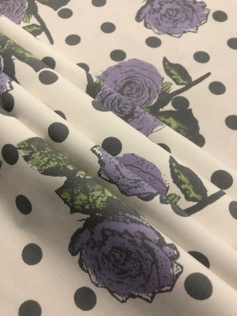 Extra-Wide Vintage Style Lavender Floral Cotton – 153 cm Wide Lightweight Dress Fabric