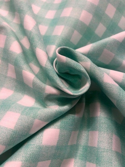 Mint Green & White Check Cotton – Lightweight Dressmaking Fabric