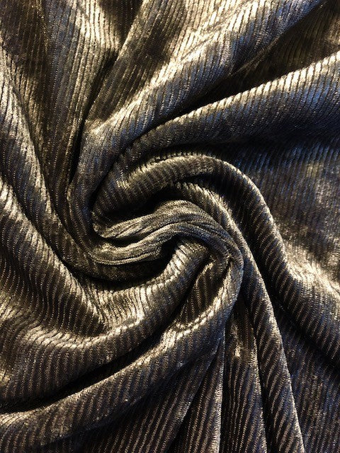 Mink Brown/Grey Ribbed Velvet – Luxurious Stretch Fabric for Stylish, Modern Garments