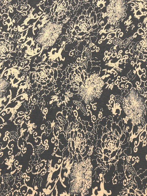 Blue & Ivory Floral Jersey Fabric – Soft Stretch for Stylish Garments