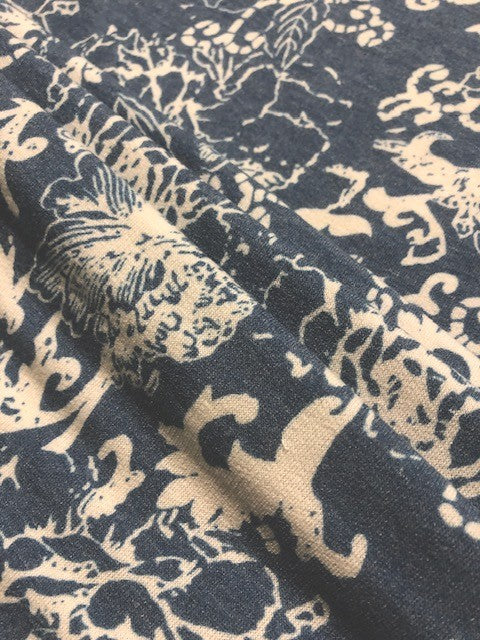 Blue & Ivory Floral Jersey Fabric – Soft Stretch for Stylish Garments