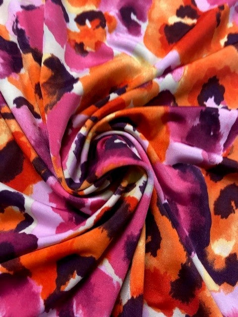 Floral Soft-Touch Jersey – Pink & Orange Watercolour Design