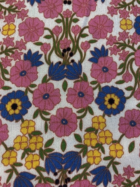 Pink, Yellow & Cobalt Blue Floral on White Viscose – Jaal Style
