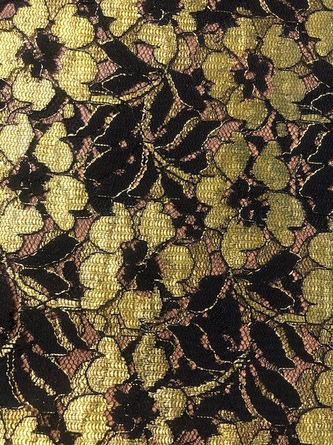 Chartreuse & Black Floral Lace – Elegant Eveningwear Fabric