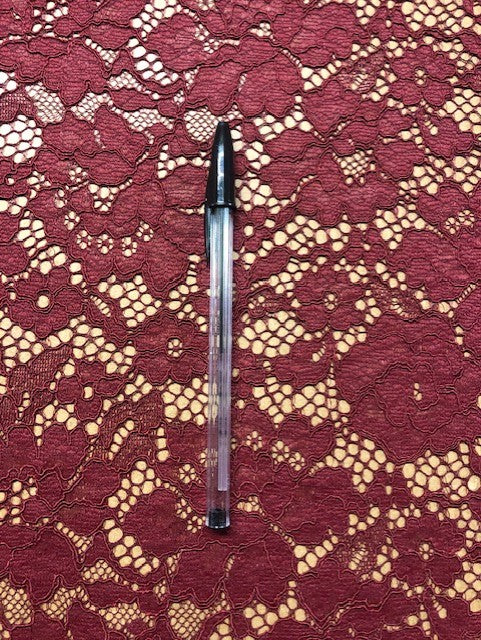 Burgundy Corded Lace with Scalloped Edges – 143cm Wide