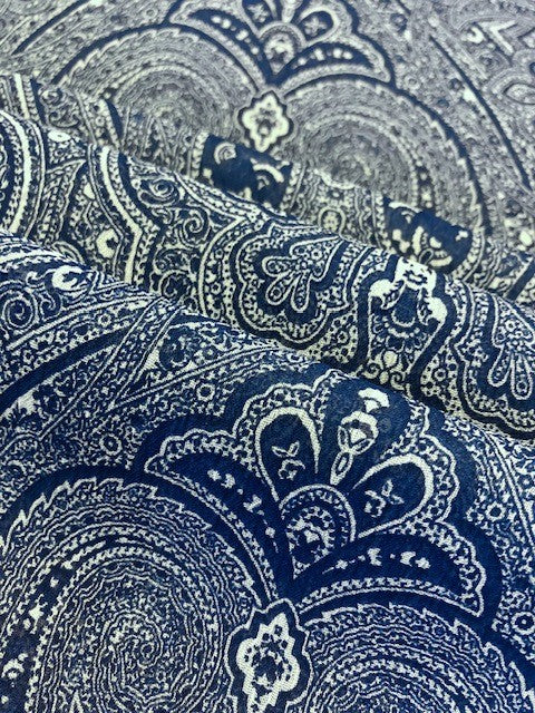 Blue & White Indian-Style Polyester Fabric – 145 cm Wide