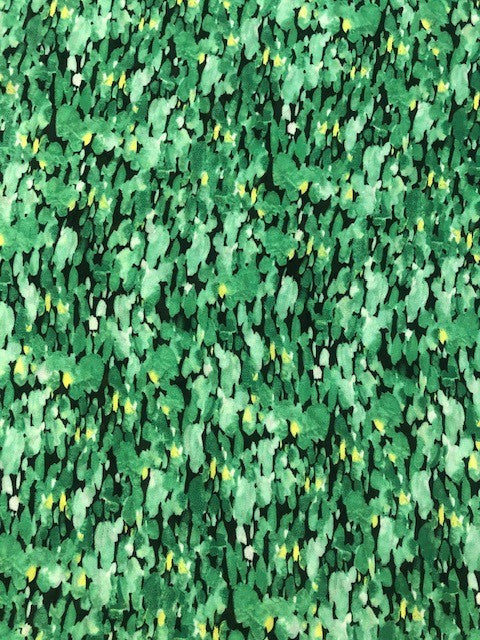 Green Abstract Flowers on Black – Lightweight Dressmaking Fabric