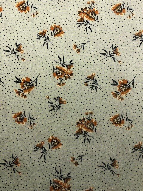 Terracotta Floral Print on Panache Green – 150cm Wid