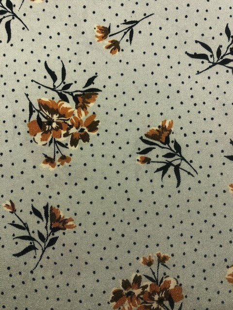 Terracotta Floral Print on Panache Green – 150cm Wid