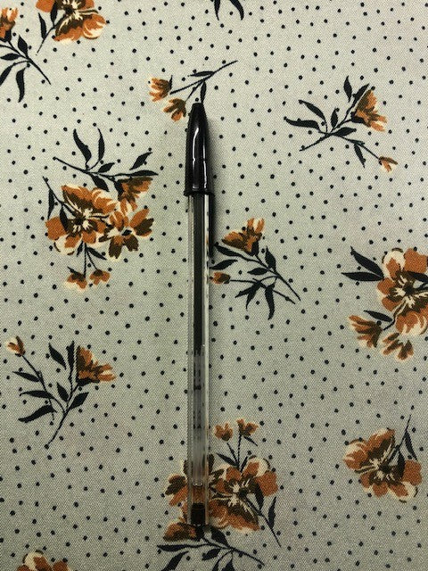 Terracotta Floral Print on Panache Green – 150cm Wid