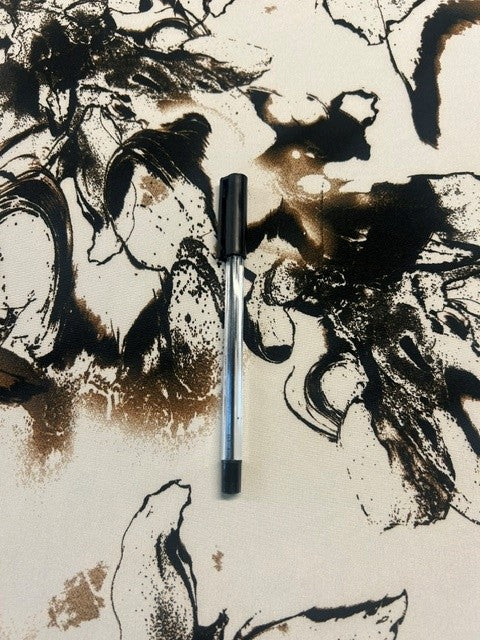 Abstract Ink Wash Black & Bronze Printed 100% Matt Polyester Fabric - 150cms Wide