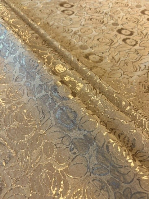 Coffee Floral Jacquard - 100% Polyester - 150cms Wide