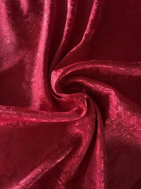 Red Floral Jacquard - 100% Polyester - 150cms Wide
