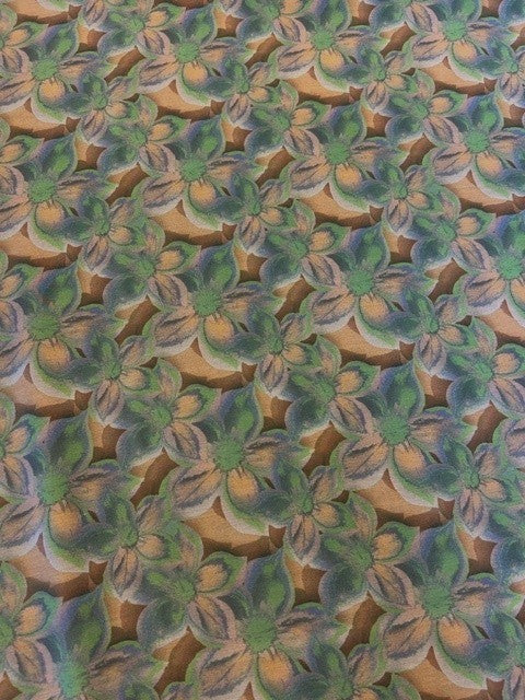 Purple & Green Flower Motifs Print - 100% Polyester - 150cm Wide