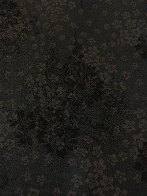 Taupe Tonal Layered Floral Print on Chocolate Brown Base - 100% Polyester - 150cms Wide