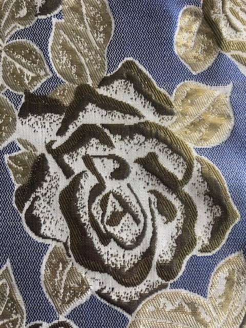 Gold Lurex Roses on Sky Blue Jacquard