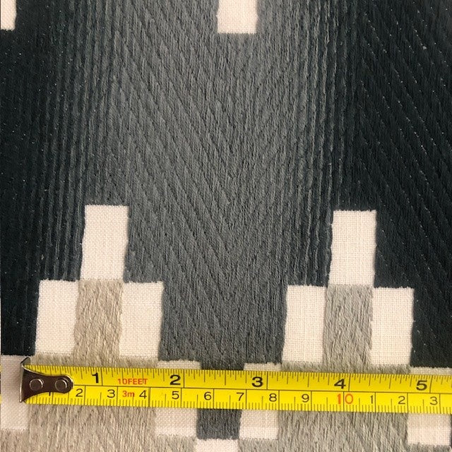Slate Grey & Silver Block Design on Herringbone Weave Furnishing