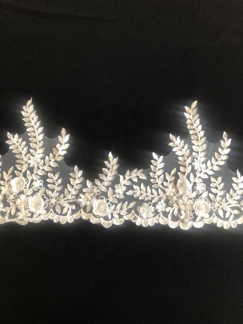 Ivory Laser Cut Floral Trim with Sequins 25cm Wide