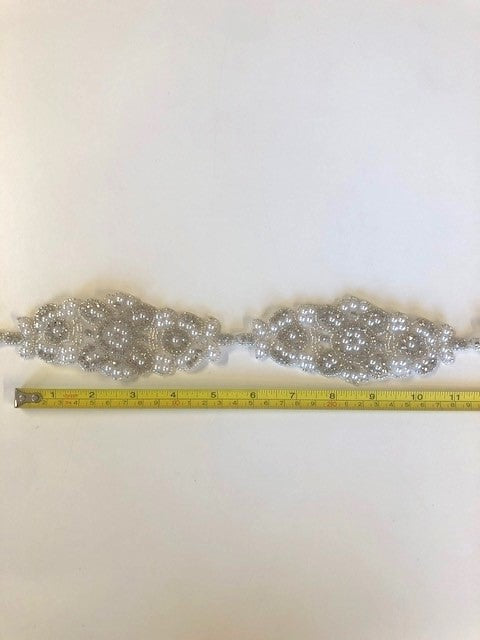 Crystal Beaded Trim/Applique with Pearls 5cm Wide