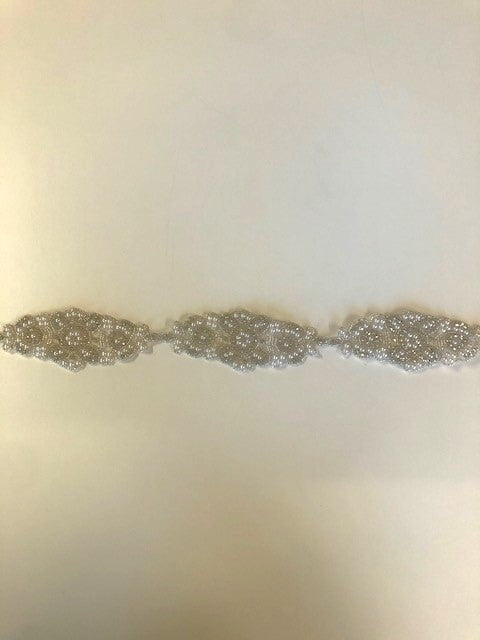 Crystal Beaded Trim/Applique with Pearls 5cm Wide