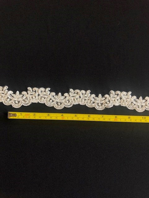 Ivory Corded & Beaded Trim with Pearls, 3cm Wide