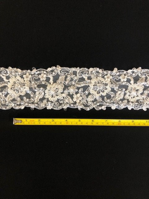 Ivory Beaded & Pearl Trim 8cm wide