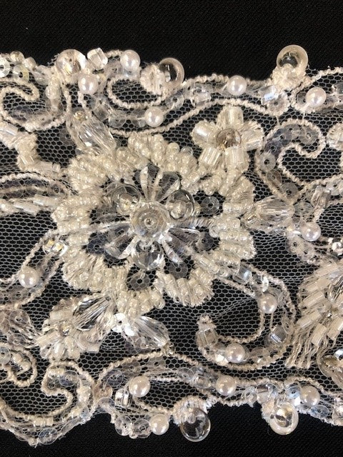 Ivory Beaded & Pearl Trim 8cm wide