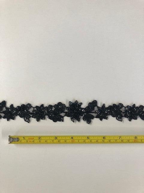 Black Sequin & Beaded Trim 3cm Wide