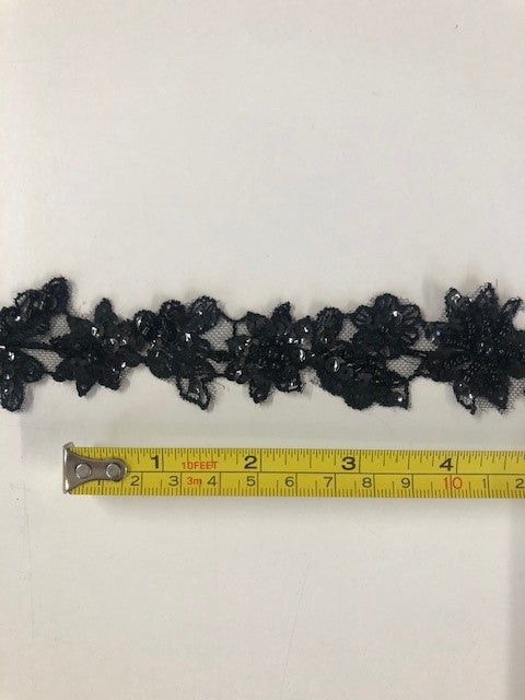 Black Sequin & Beaded Trim 3cm Wide