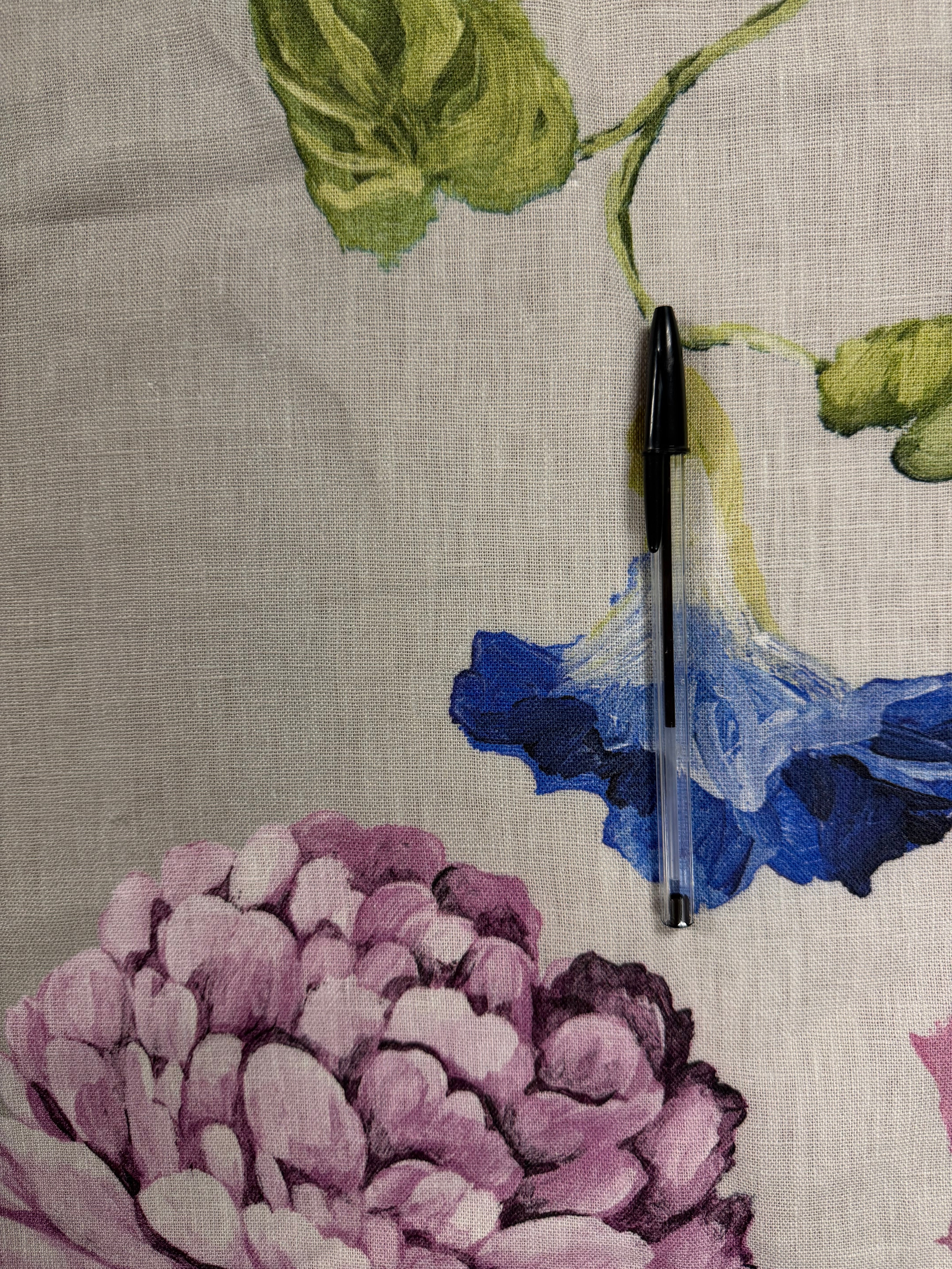 Botanical Printed Linen Fabric – Pink & Blue Floral Ombre – 140cm Wide