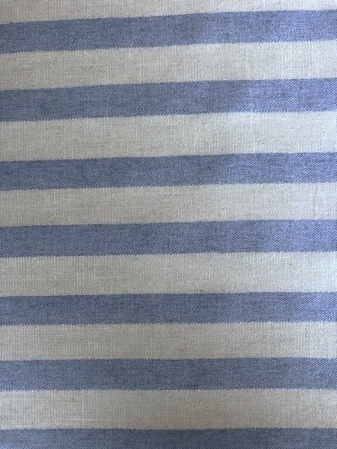Sky Blue Twill Stripe With Silver Lurex Detail. Stripes Run Across The Fabric