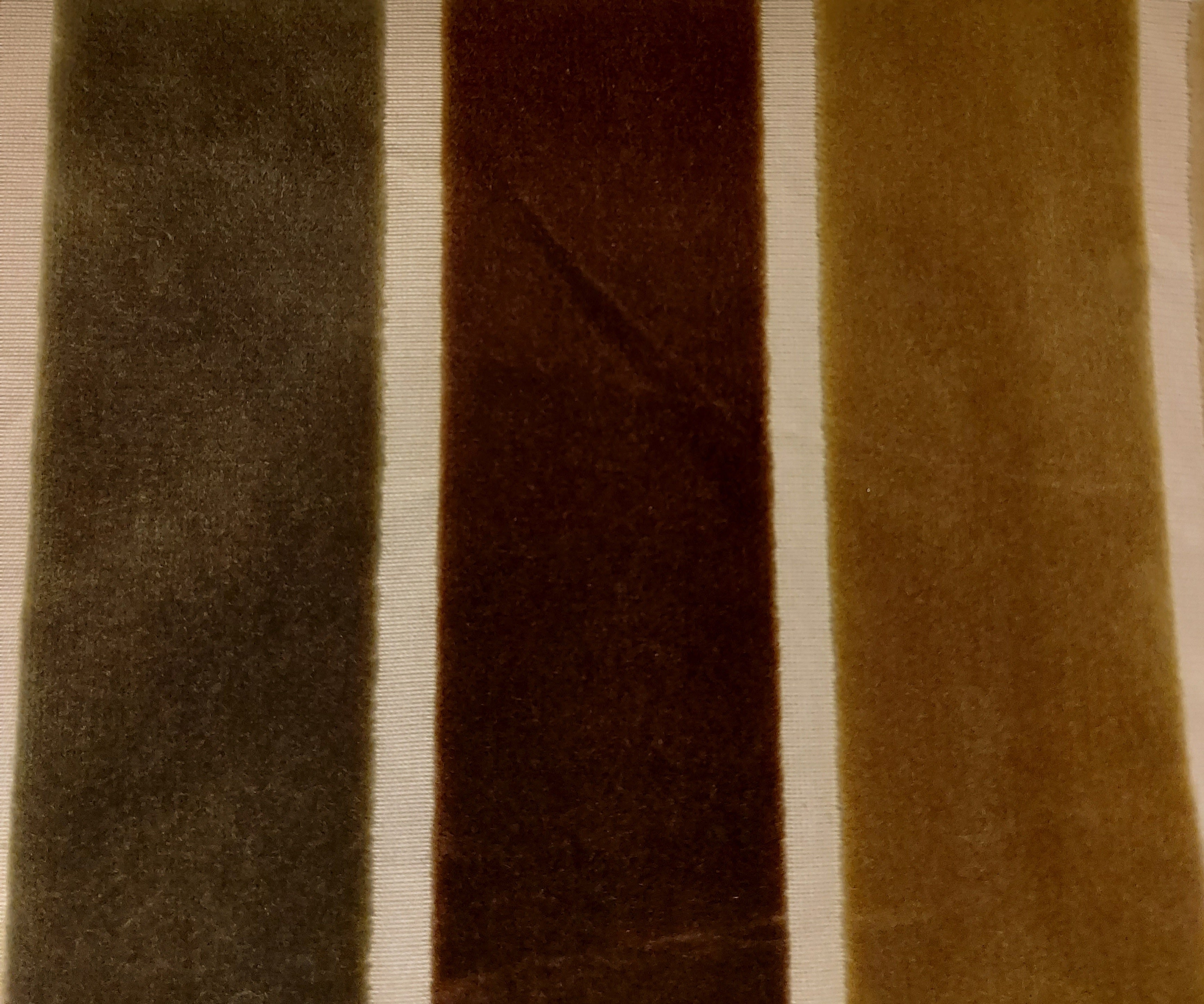 Chestnut, Beige & Olive Velvet Stripe Fabric – Luxury Upholstery & Interior Fabric