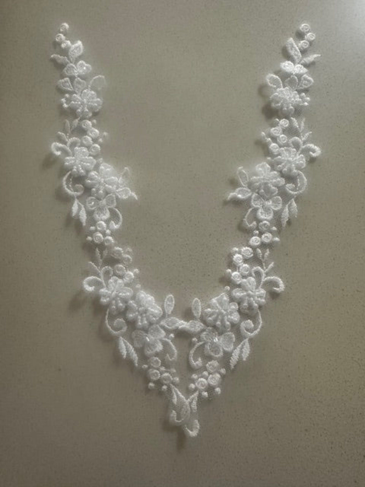 Ivory Embroidered & Beaded Applique, 25cm Long, Sold as Pairs