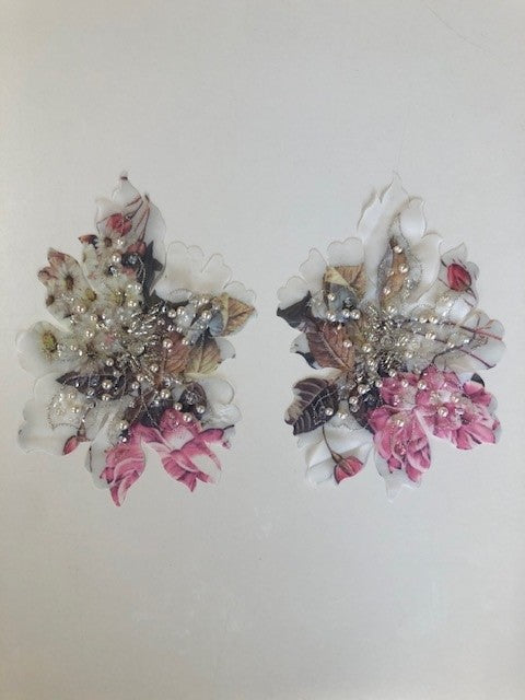 Floral Printed Applique with Lurex Detail, Pearls and Beads